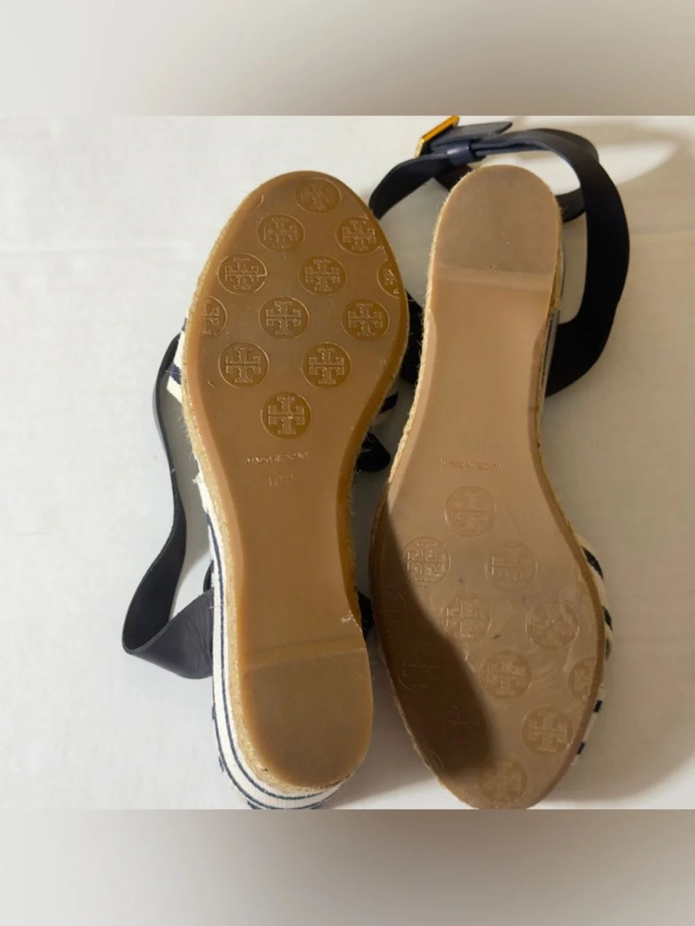Tory Burch Navy & Cream Striped Espadrille Sandals